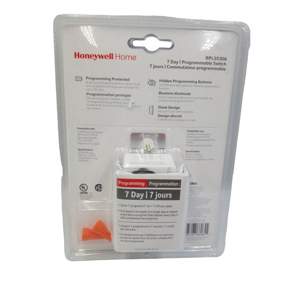 Honeywell Home 7-Day Programmable Switch In-wall Timer RPLS530A1038 - Picture 8 of 12